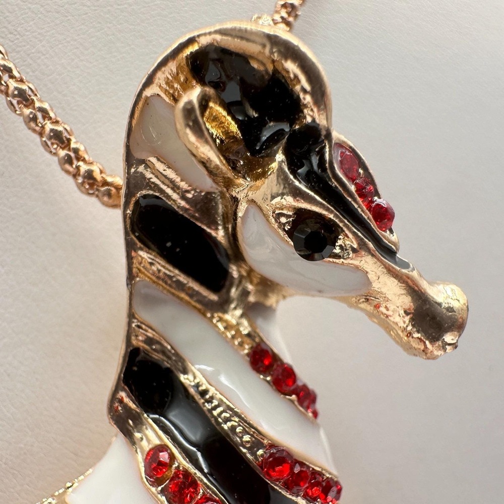 Vintage 90s Betsey Johnson Zebra Pendant Necklace Red Rhinestone Fashion Jewelry - Picture 6 of 13